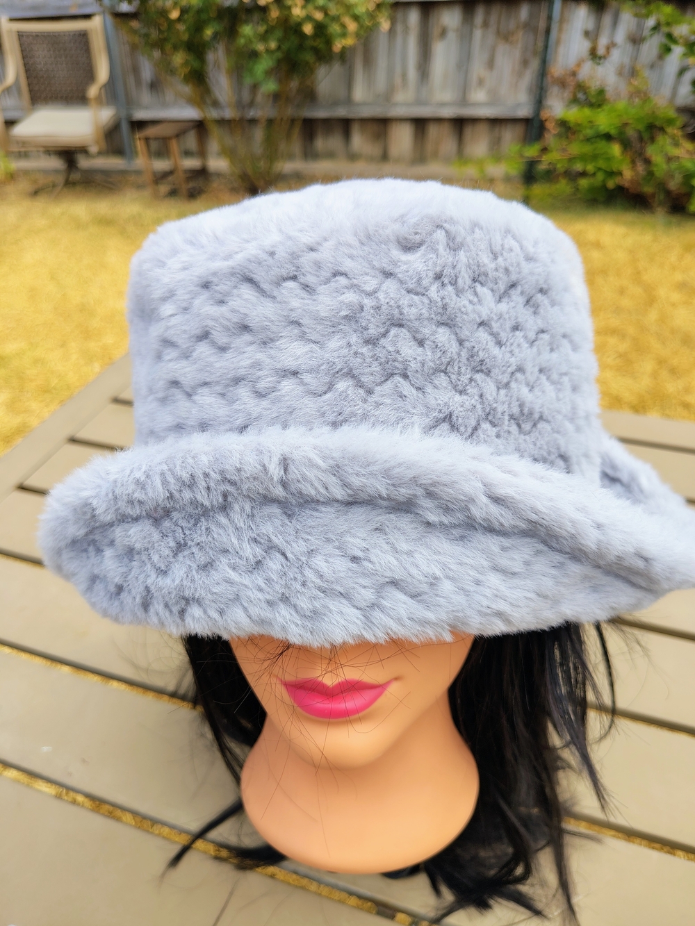 Faux Fur Bucket Hat - Light Gray